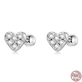 Pave Heart 925 Sterling Silver Stud Earrings